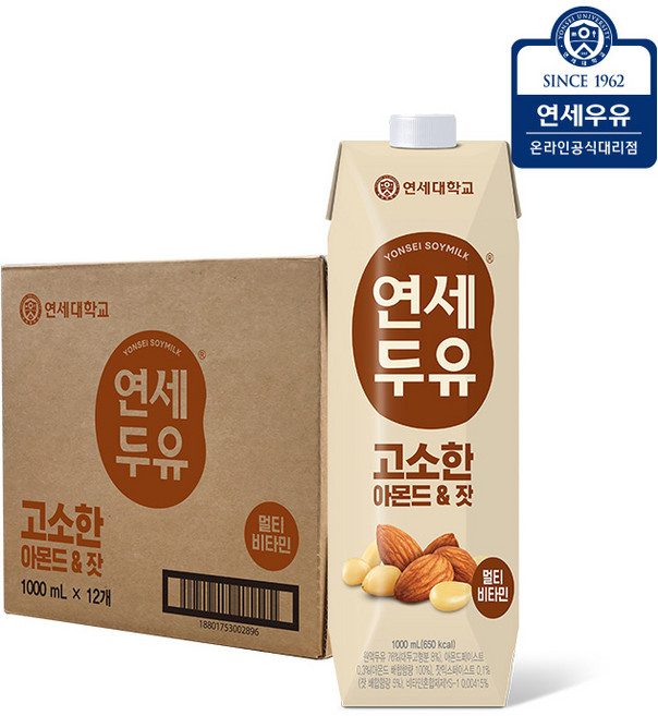 연세두유 고소한 아몬드 앤 잣 두유, 1L, 12개