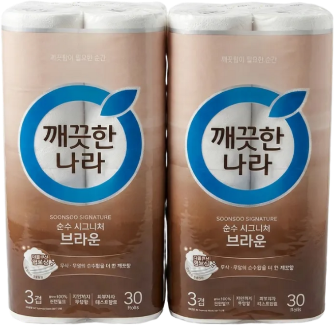 깨끗한나라 순수시그니처 화장지 브라운 30m 30롤 2팩, 2개, 30개입