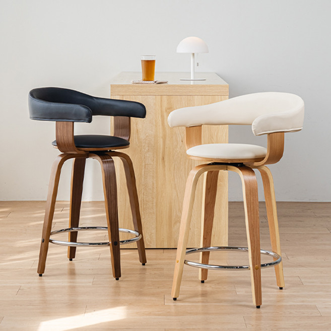 채플린 회전 원목 가죽 홈바텐 높은 아일랜드식탁 홈바 의자 2p, 블랙(70cm), 베이지(70cm), 2개