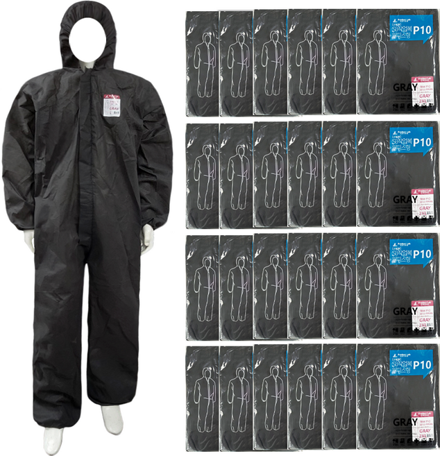 SB일회용작업복 부직포 원피스작업복-회색 방진복 보호복 분진복 방역복 일체형, 24개, 그레이