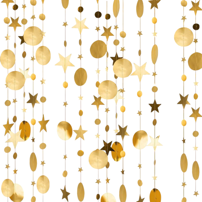 마린도트 파티장식 별가랜드 유리창 장식 별커튼 파티용품, 골드, 3개