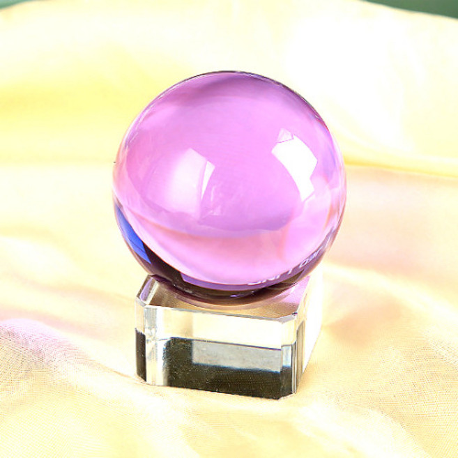 행운공방 풍수지리 수정 컬러 유리구슬 K9급 크리스탈 장식 오브제 유리받침 증정, 분홍색 6cm수정유리구슬+유리받침