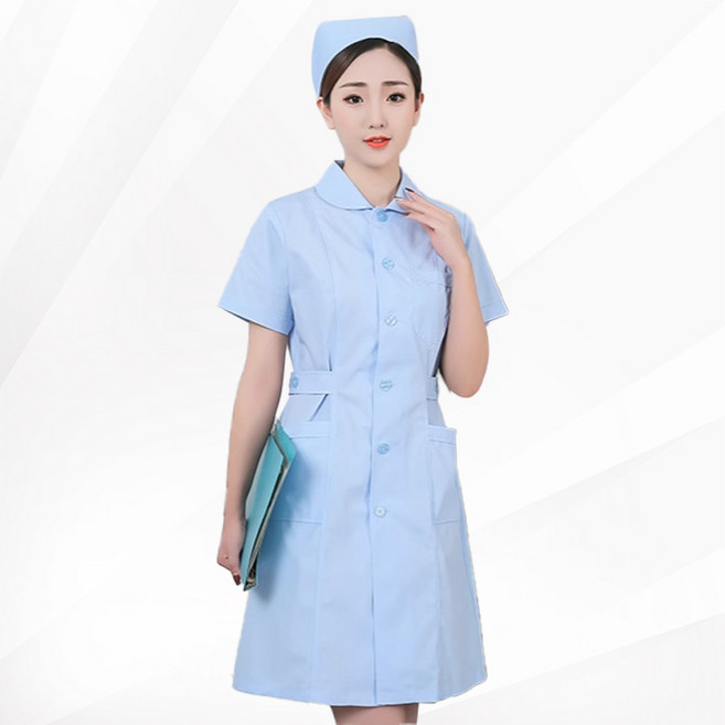 醫生服工作服護士服分體套裝白大褂藥店長袖短袖娃娃領偏襟領男女, 1件, L