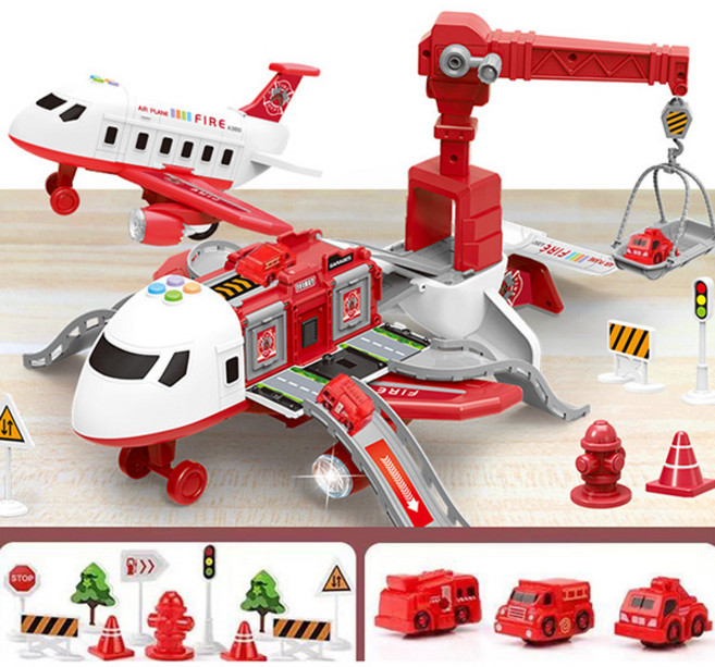 중형 변신비행기 비행기 장난감 작동완구 경찰차 소방차 중장비차, 중형변신소방비행기, 1개