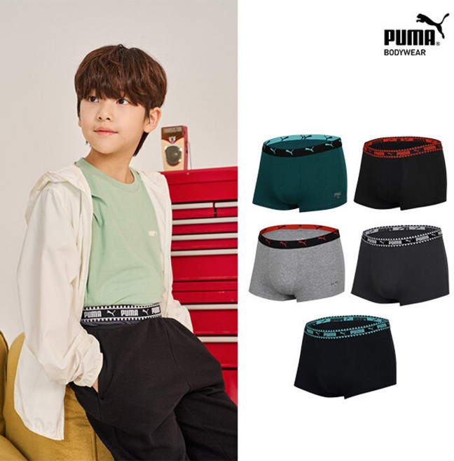 푸마 언더웨어 푸마 캣 로고 무형광 주니어 드로즈 5종세트