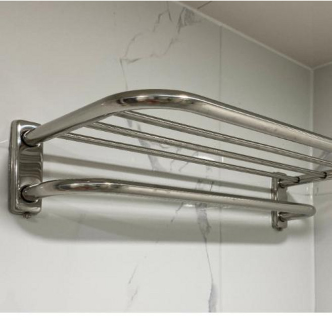 욕실 벽선반 스텐 수건 선반 타공 2단 수건걸이 선반, 2단수건걸이 50cm, 2단 선반 50cm, 1개