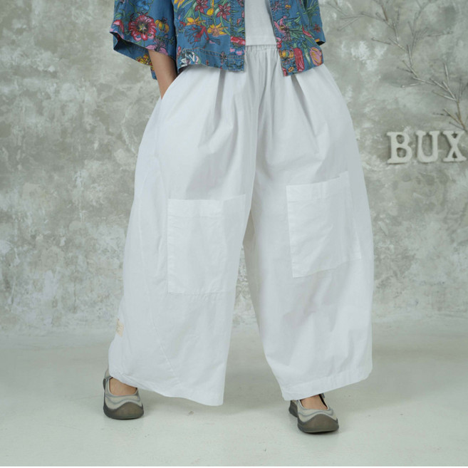 벅시루 여성 이쁘다 빅포켓 여자 면 데일리 체형커버 밴딩 와이드 치마바지