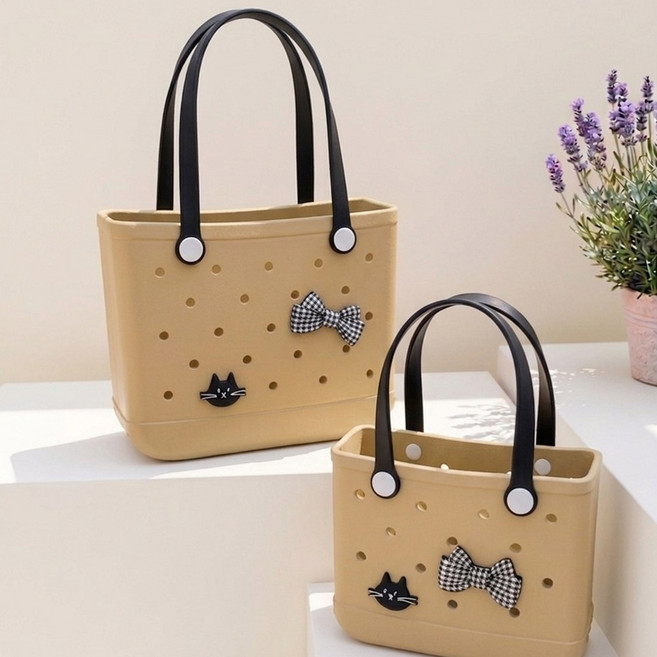 인더쇼룸 실리콘 수영가방 방수 비치백 + 파츠 증정 세트, 베이지