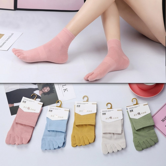 여성 발가락 양말 면 사계절 에어로 통기성 패션 중목 데일리 5켤레