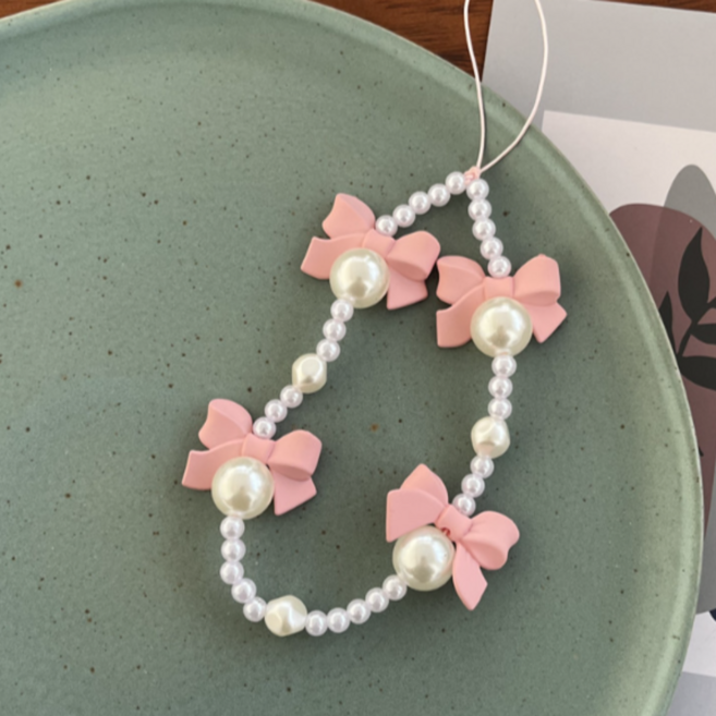 레송 통통구슬 강아지 리본 핸드폰 스트랩 자동차 키링, 1개, Part2. 핑크리본