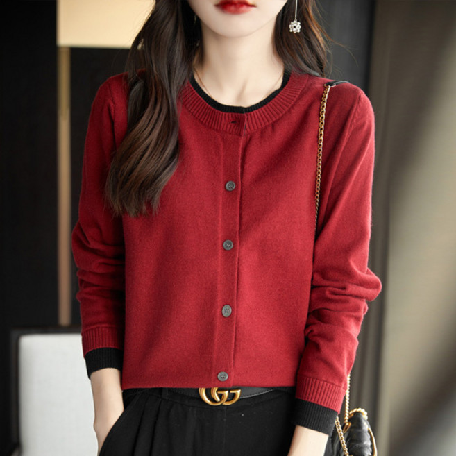 선빛 여성용 무지 레이어드 페이크 노에즈르 배색 가디건