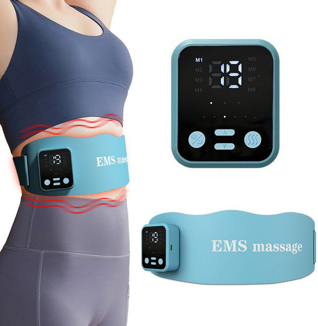 SaeByul 저주파 복부 마사지기 ems 슬림 바디 벨트 뱃살 빼기 복근 운동기구 무선 온열 진동 관리기, 블루