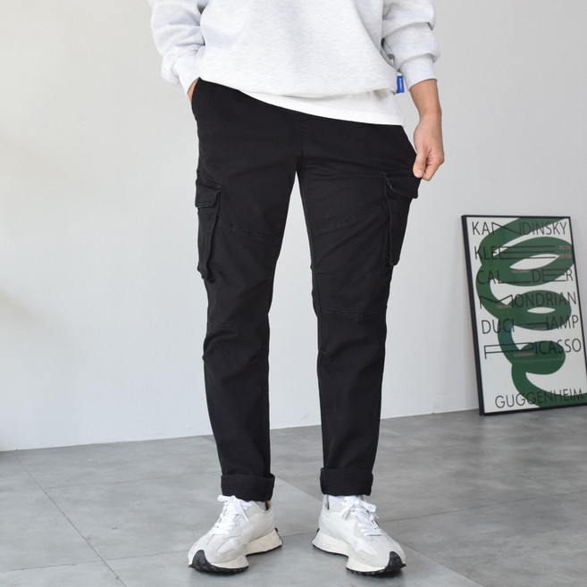 뉴에스지 S-2XL 빈티지 워싱 사선 건빵 카고 스판 밴딩 치노팬츠