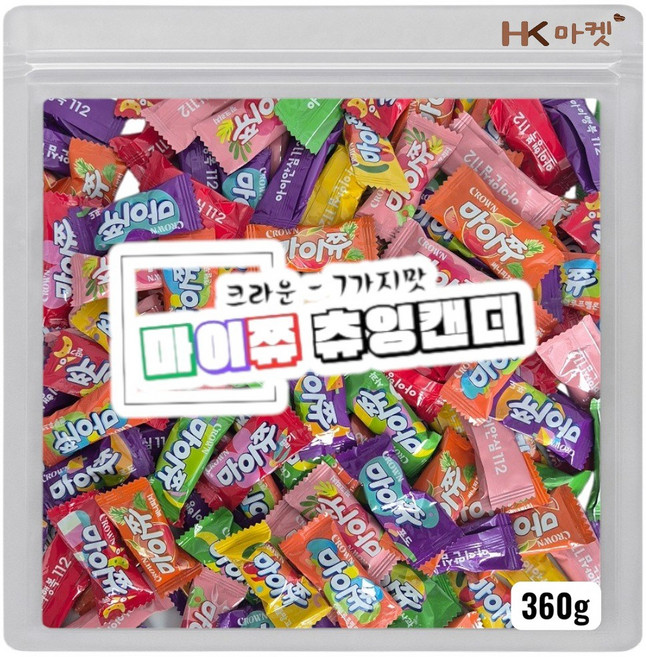 에이치케이마켓 크라운 마이쮸 필로우 레인보우 7종 혼합 (사과 포도 딸기 망고 리치 피치 멜론), 360g, 1개