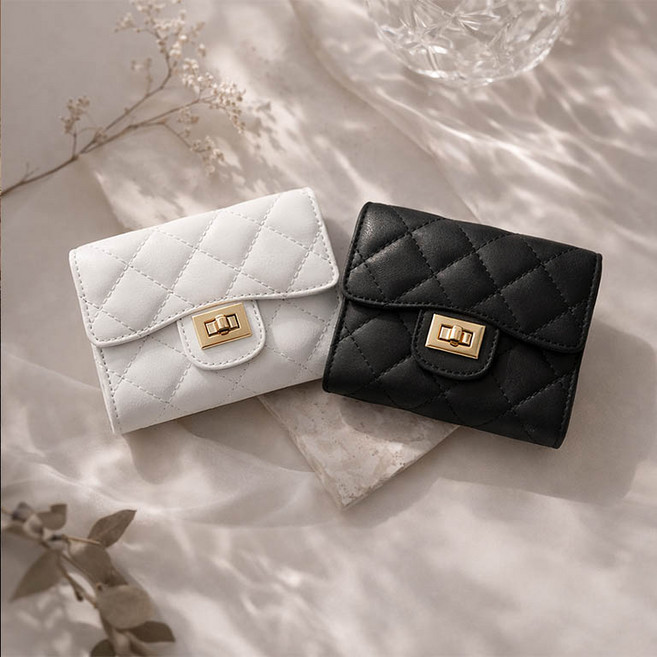 디아브 퀄팅 고급 아코디언 카드 지갑 고급스러운 미니 데일리 월렛