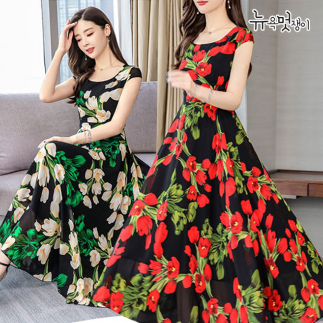 뉴욕멋쟁이 국내배송 클로저 플라워 롱원피스 꽃무늬 반소매 원피스