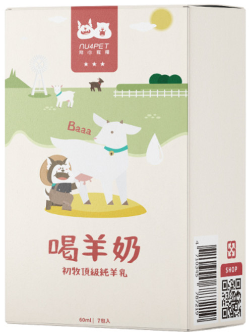 nu4PET 陪心寵糧 喝羊奶 初牧頂級純羊乳 60ml x 7包入, 1, 羊乳