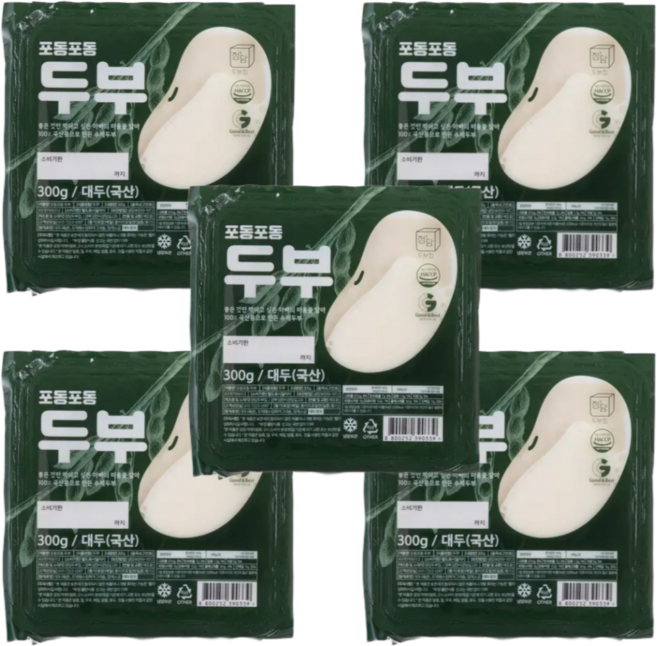 [정담두부집] 옛날맛 그대로 100% 국산콩 수제두부, 300g, 5개