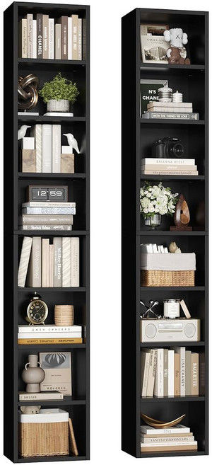 FOTOSOK 화이트 책장 8단 미디어 타워 랙 11.6 X 9.3 70.9 인치 CD DVD 슬림 수납장 조절 가능한 선반 홈 오피스용 키가 큰 좁은 디스플레이 책장 흰색, 2, White