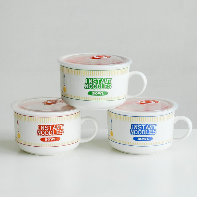 도자기면기 주방 라면 국그릇 핸들 포터리 수프 그릇, 포터리 라면기 (블루), 1개