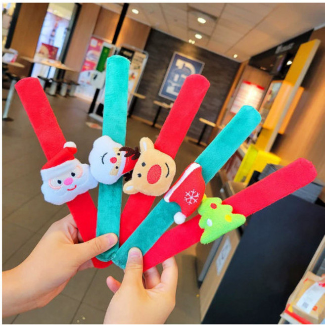 聖誕節卡通毛絨公仔啪啪圈 手環 兒童可愛聖誕裝扮小禮品, 1個, 5款隨機