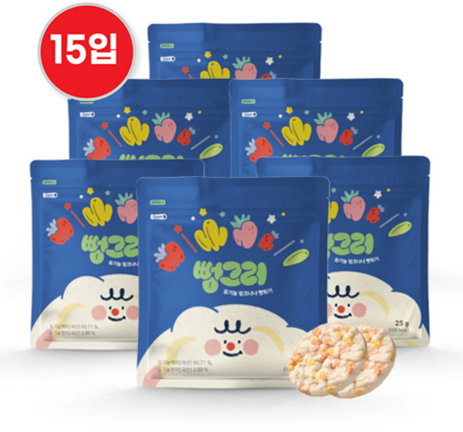 지구대장 뻥그리 유기농 아기 과자 뻥튀기, 25g, 15개