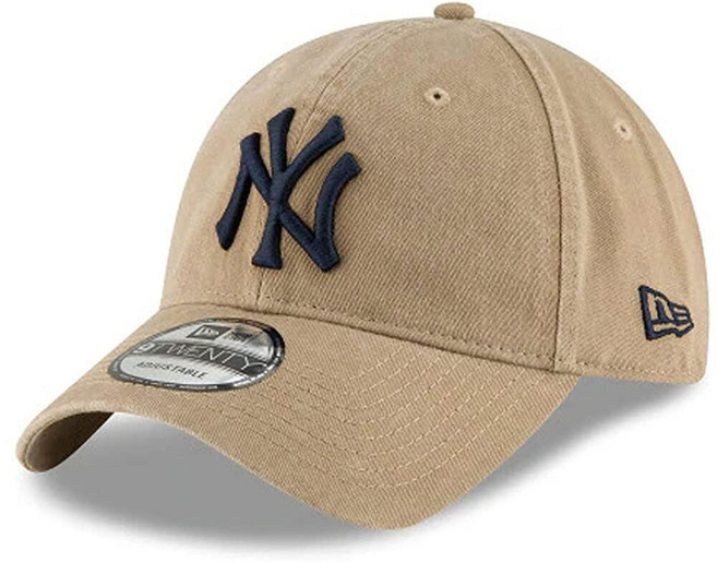 New Era York Yankees MLB 9Twenty 코어 클래식 트윌 조절 가능한 카키 모자 158424, 뉴욕 양키스, 단일 사이즈