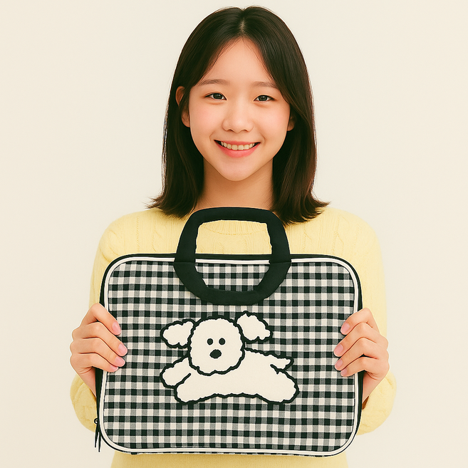 귀여운 강아지 체크 여성 노트북 맥북에어 태블릿 갤럭시탭 아이패드 파우치 가방