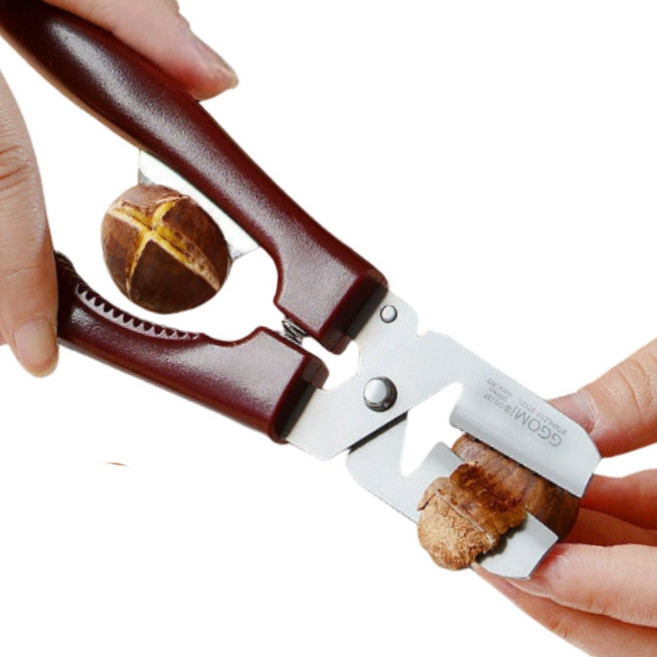 [밤가위] 드비안 십자칼집 밤까기 안전한 밤칼 견과류 군밤 생밤 커팅기, 1개, 일자형,밤색