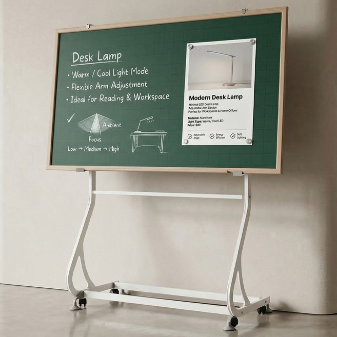 (주)토탈하얀칠판 청자석 분필보드+S라인스탠드세트 (메플우드), 메플우드