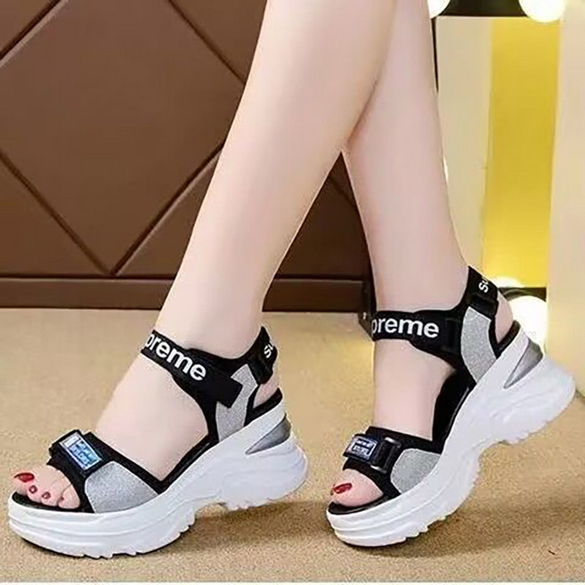 페이준 여성 여름 스포츠 샌들 벨크로 통굽 웨지 키높이 비치 샌들 HZ2429