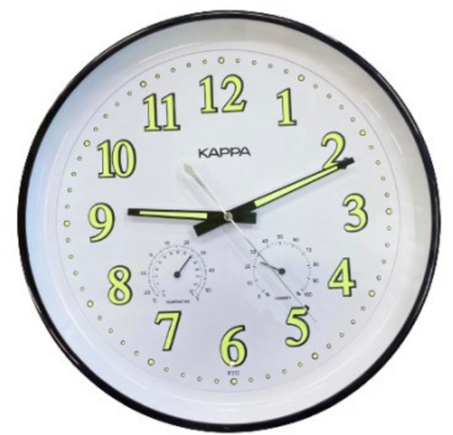 카파시계 무소음 저소음 야광 벽시계 벽걸이 시계 온습도계 IP232 블랙