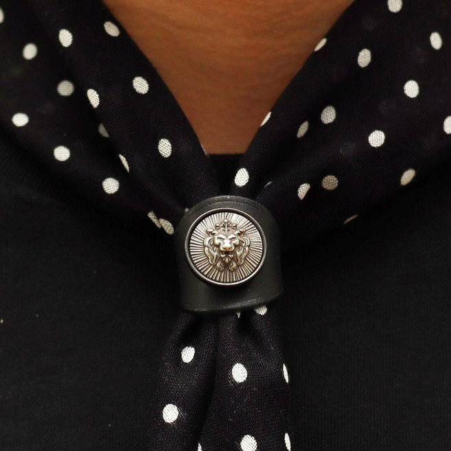 에치펠레 수제 아슬란 검정 통가죽 스카프링 홀더/쁘띠스카프 반다나