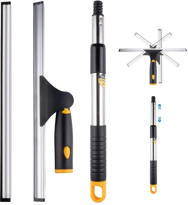 ITTAHO 35.6cm(14인치) 창문 청소 도구 2개의 블레이드와 스테인리스 스틸 폴이 있는 다목적 확장 가능한 창문 스퀴지 유리 문 샤워 문 창문 욕실 및 자동차, 블랙