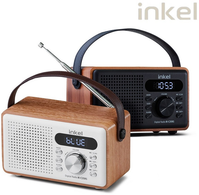 인켈 IKC-35RS 레트로 휴대용 올인원 FM라디오 블루투스 스피커, 블랙