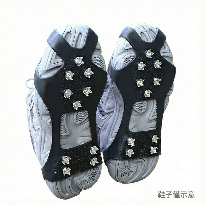 KOLKO 戶外防滑鋼爪腳套 登山雪地防滑冰爪, 黑色十齒冰爪L碼
