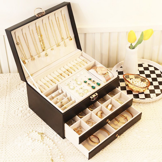 거와스 3단 대용량 주얼리 정리 수납함, 1개, 블랙