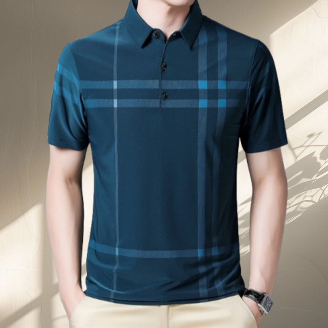 코엑티 남성 여름 캐주얼 체크 카라 반팔 티셔츠