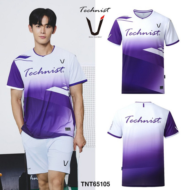 테크니스트 배드민턴 티셔츠 반팔 상의 화이트 퍼플 TNT65105 남성 여성 경기복