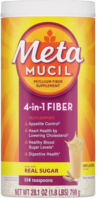 호주 메타무실 Metamucil Daily Fiber Supplement 4in1 오리지널 리얼 슈가 사이클리엄 허스크 파이버 파우더, 2개, 798g - 쿠팡