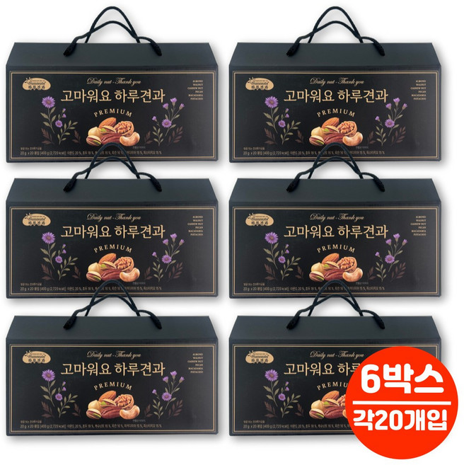 데일리 일일 하루 견과 넛츠 프리미엄 고소한 종합 견과류 피칸 피스타치오 아몬드 마카다미아, 6박스, 400g