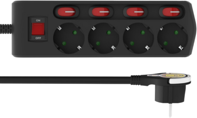 개별 멀티탭 접지 절전 납작 멀티콘센트 4구, 1개, 블랙, 1.5m