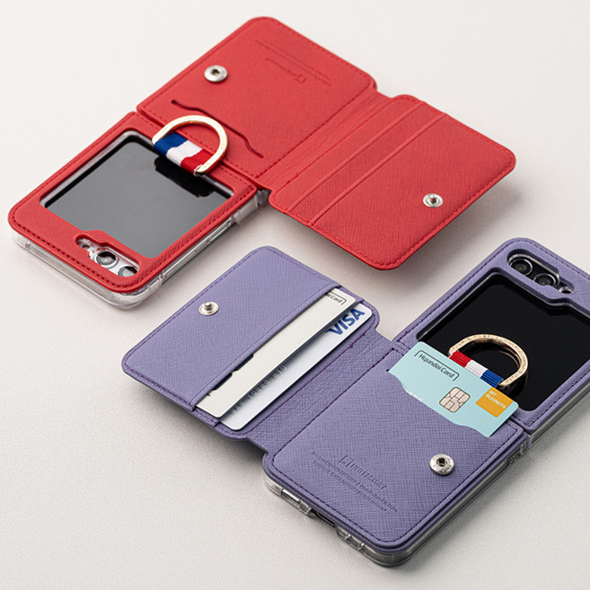 뷔에르 갤럭시 z 플립 카드 수납 가죽 링 케이스