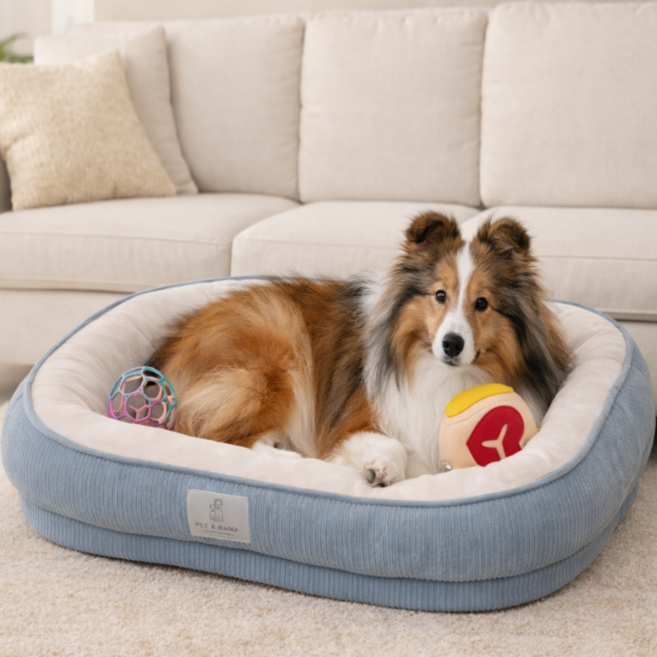 강아지 방석 침대 대형 중형 노령견 슬개골 보호 쿠션 고양이 겸용 애견 푹신한 반려동물 집 방석, 더스티 블루, 1개