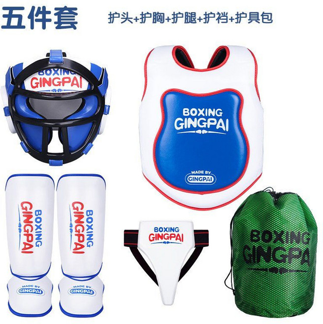 권투장비 복싱 스파링 킥복싱 펀칭 격투기 권투글러브 복싱장비 무에타이 트레이닝, 마스크 두꺼운 흰색/파랑 5PCS