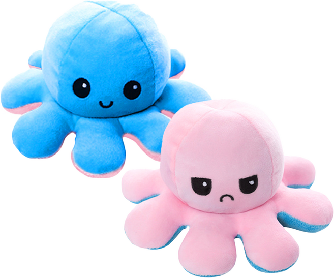 KC인증 양면 리버시블 반전 애착인형, 라이트블루/연핑크, 문어인형, 1개, 20cm