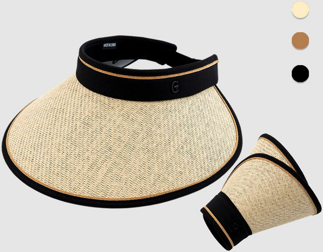 FANSYLI 밀짚 라탄 썬캡 휴대용 돌돌이 햇빛가리개 버킷햇 UV차단 챙모자 벙거지모자 물놀이여름모자 여름모자 0417JLL051