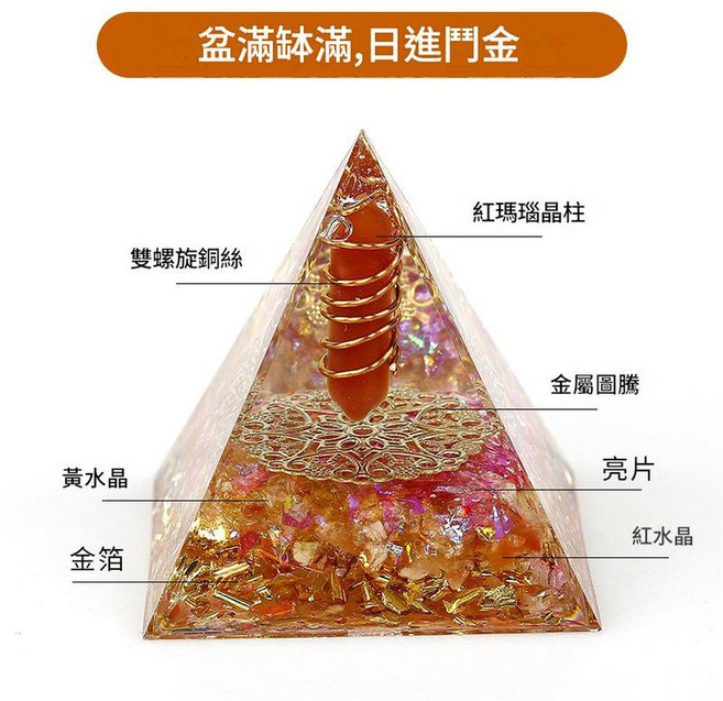 天然水晶招財金字塔裝飾品, 8號 6cm 盆滿缽滿，日進鬥金, 1個