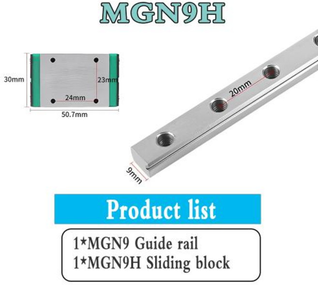LM 가이드 레일형 CNC 자동화용 리니어 모션 부품 MGN7 MGN9 MGN12 MGN15 100 200 400 500 600mm 소형 선형 레일 슬라이드 1PC 3D 프린터 용, 400mm, MGN9H, 1개
