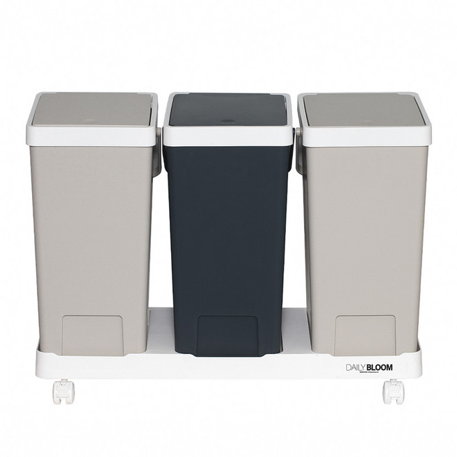 [데일리블룸 공식] 가정용 원터치 재활용 분리수거함 20L 1단 2단 3단 스티커+전용비닐 증정, 분리수거함 3P, 베이지네이비